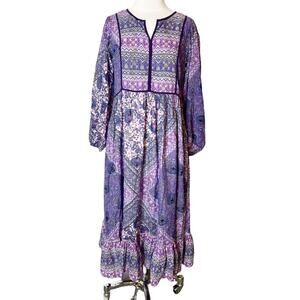 Ne Quittez Pas Anthropologie Prairie Boho Purple Midi Dress sz M